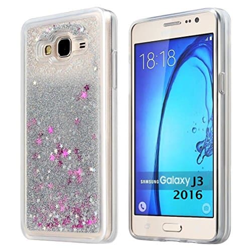 Samsung Galaxy EXPRESS Prime / Galaxy SKY / J3 2016 Phone Case - Transparent Floating Liquid Glitter Stars HARD TPU Waterfall Cover (SILVER)