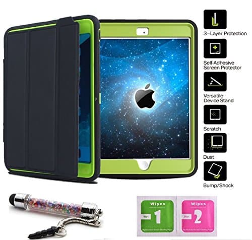 iPad Mini Case, iPad Mini 2/3 Case, Aken® Brand,(Not apply ipad mini 4) Full Body Rugged Hybrid Protective PU Leather Smart Case Magnetic Cover with Sleep / Wake feature for iPad Mini 1/2/3 (Black/Green)