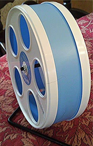 SUGAR GLIDER/HAMSTER 8" DIAMETER EXERCISE WODENT WHEEL IN WHITE WITH LIGHT BLUE TRACK