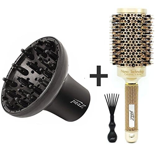 Universal Diffuser by pzaZ | Blow Dryer Attachment + Round Hair Brush + BONUS Brush Cleaner | Straighten, Curl, Add Volume.