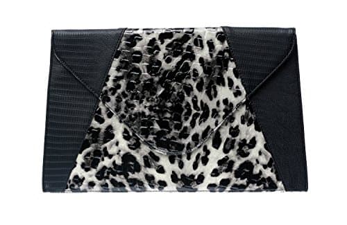 Leopard Print Faux Alligator Envelope Clutch