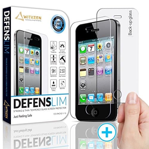 WITKEEN iPhone 4 &amp; 4S Tempered Glass Screen Protector - Premium Shatter Resistant Invisible Shield for iPhone 4 / 4s - Ballistic HD Ultra-Clear Cover - High Definition Glass - Case Compatible - 2-Pack