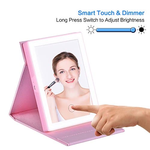 Makeup Mirror, 46 LED Lighted, Cool white, Warm White and Nature 3 Color Adjustable Portable Travel Mirror, Tri-Fold Vanity Mirror, USB Charging Cable