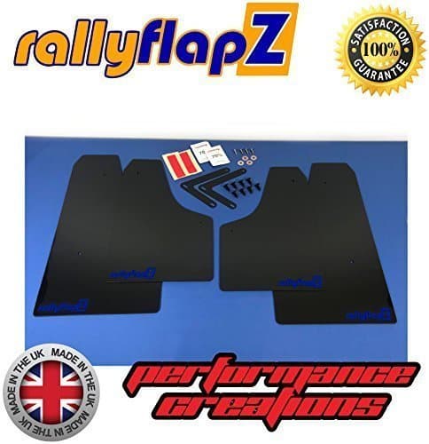 rallyflapZ/Set of 4 Custom made Mud Flaps Including Fixing Hardware & Instructions - Black 4mm PVC RF Logo Blue (RFFRSMK2-BLK-PVC-RF-BLU)