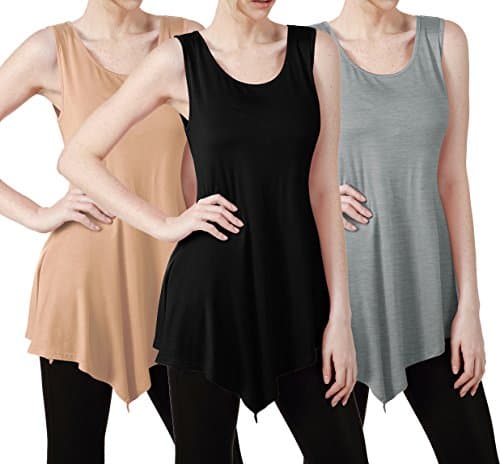 Pack n Pick Tunic Tank Top Plus Size Womens Sleeveless Flare Top (3 PACK) Beige Black Heathergray 2Xl