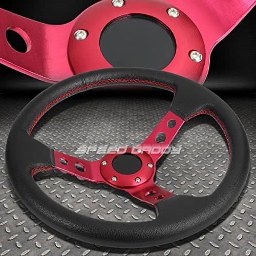 QC Tech 350MM 3" DEEP DISH 6-BOLT RED ALUMINUM SPOKES RACING STEERING WHEEL+HORN BUTTON
