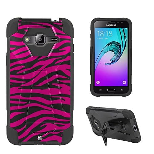 Fxclusive For Samsung Galaxy J3, Galaxy Express Prime, Galaxy AMP PrimeArt Image Design Heavy Duty Rugged Impact Hybrid Hard Shell Case Kickstand Protective Cover - Black Zebra