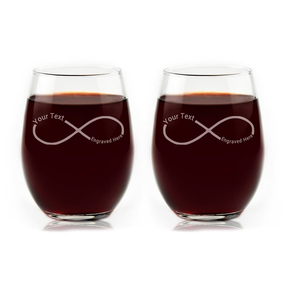 Custom Engraved Couples Infinity Stemless Wine Glasses - Set of Two