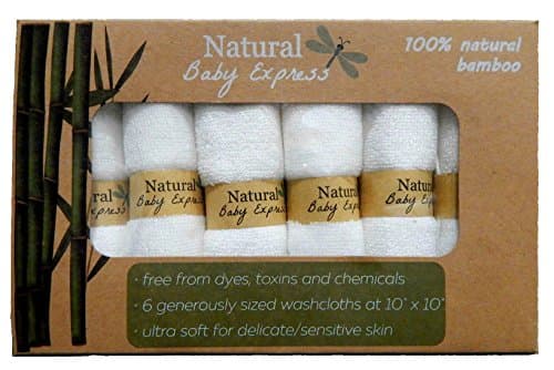 Natural Baby Express Bamboo Washcloths (6-pack) - Premium Extra Soft White 10"x10" Towel Set for Sensitive Skin - Reusable - Absorbent - Dye Free - 100% Hypoallergenic - for Newborns, Boys and Girls