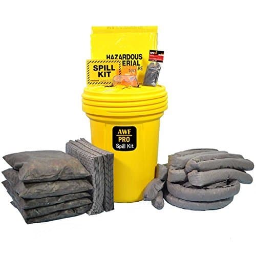 30 Gallon Universal Spill Kit, Pro Grade, 75 Pc: Overpack Drum, 50 Heavy Duty Pads 15"x19", 2 Socks 3"x12', 6 Socks 3”x4’, 5 Pillows 18"x18", Chemical Gloves, Hazmat Bags, Goggles, Guide Book, Sign