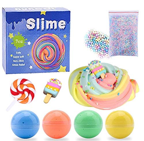 GoodGoodStudy--DIY Fluffy Slime, Fluffy Floam Slime Scented Stress Relief Toy for Kids, Super Soft Non Sticky Without Borax (4 Colors)