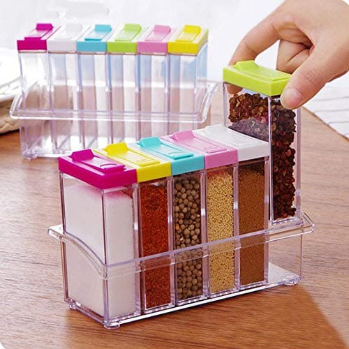 SkyKitchen Glass Spice Jar Container with Colourful Lid Shaker (Multicolour)