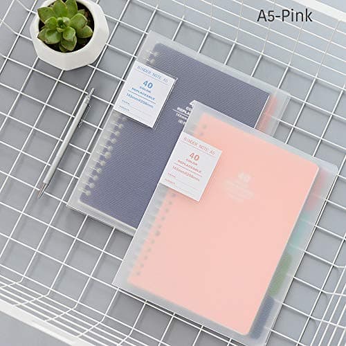 A5 Spiral Notebook, Doraking A5 Size Transparent Frosted PP Loose-leaf Spiral Refillable Notebook with 4 Colored Index Pages Dividers, 5.59 X 8.26Inches(A5-Pink, 40Sheets Paper)