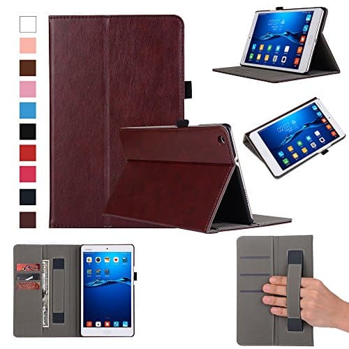 SHANGRUN Premium PU Leather Folio Book Smart-Shell Cover with [Built in Hand Strap], Stand Feature, [Auto Sleep/Wake] for Huawei MediaPad M3 Lite 8.0" Tablet Cove Wine Red