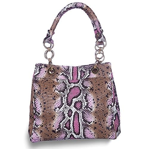 ZB Python Collection: Pink eco leather python feel fabric womens handbag shoulder bag with metal chain handle 18k gold coated hardware &amp; zipper