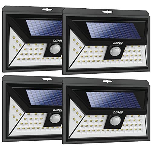 Solar Outdoor Patio Deck Lights 48 LED - Outside Motion Sensor Security Sun Powered Lighting For Yard, Backyard, Pathway, & Driveway | Wide Angle