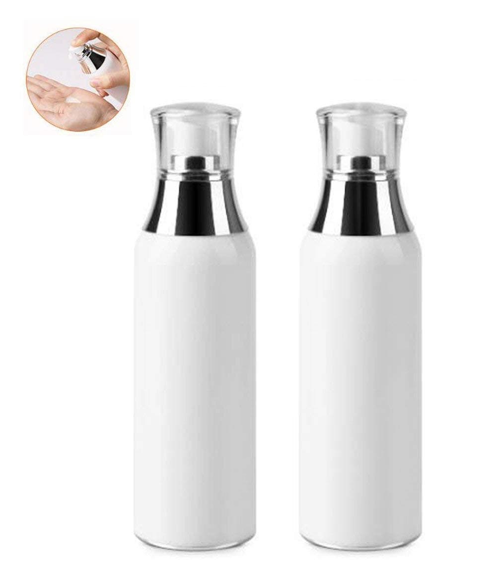 VASANA 2PCS 120ml Empty Portable White Plastic Airless Pump Bottles Refillable Travel Size Cosmetic Makeup Essential Oil Lotion Cream Facial Cleanser Storage Jar Pot Container