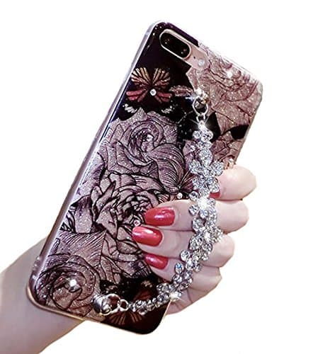 Case for iphone 6plus/6s plus, Luxury Metal Chain Holder Bracelet Soft Silicone Cover with Flower (iphone 6 plus/6s plus, Flower Chain)