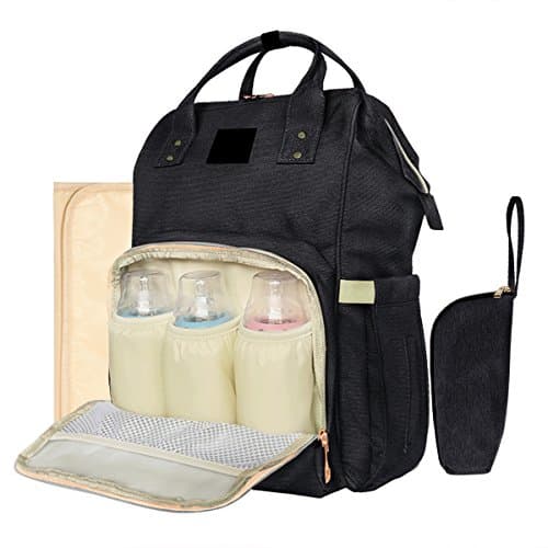 All in One Multifunction Diaper Bag Backpack Baby Nappy Bag for Mom and Dad - with Changing Pad and Insulated Pouch,14 Pockets (Black)