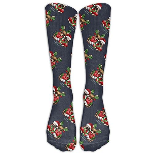 Antler Pug Pattern Compression Socks For Women And Men Athletic Running Socks For Nurses Medical Travel Varicose Veins Sports - Below Knee High