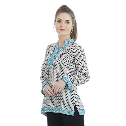 Off-White Geometric Embroidered Notch Neck Tunic