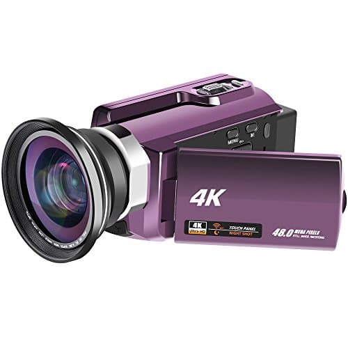 Video Camera 48MP WiFi 4K Camcorder Ultra HD Digital Camera Camcorders with IR Night Vision and External Wide Angle Lens