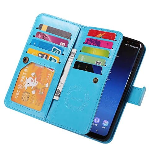 Samsung S8 Plus Case, Joopapa Galaxy S8 Plus Wallet case, Pu Leather Magnet Stand Wallet Credit Card Holder Flip Case Cover Built-in 9 Card Slots Case For Samsung Galaxy S8 Plus (Blue)