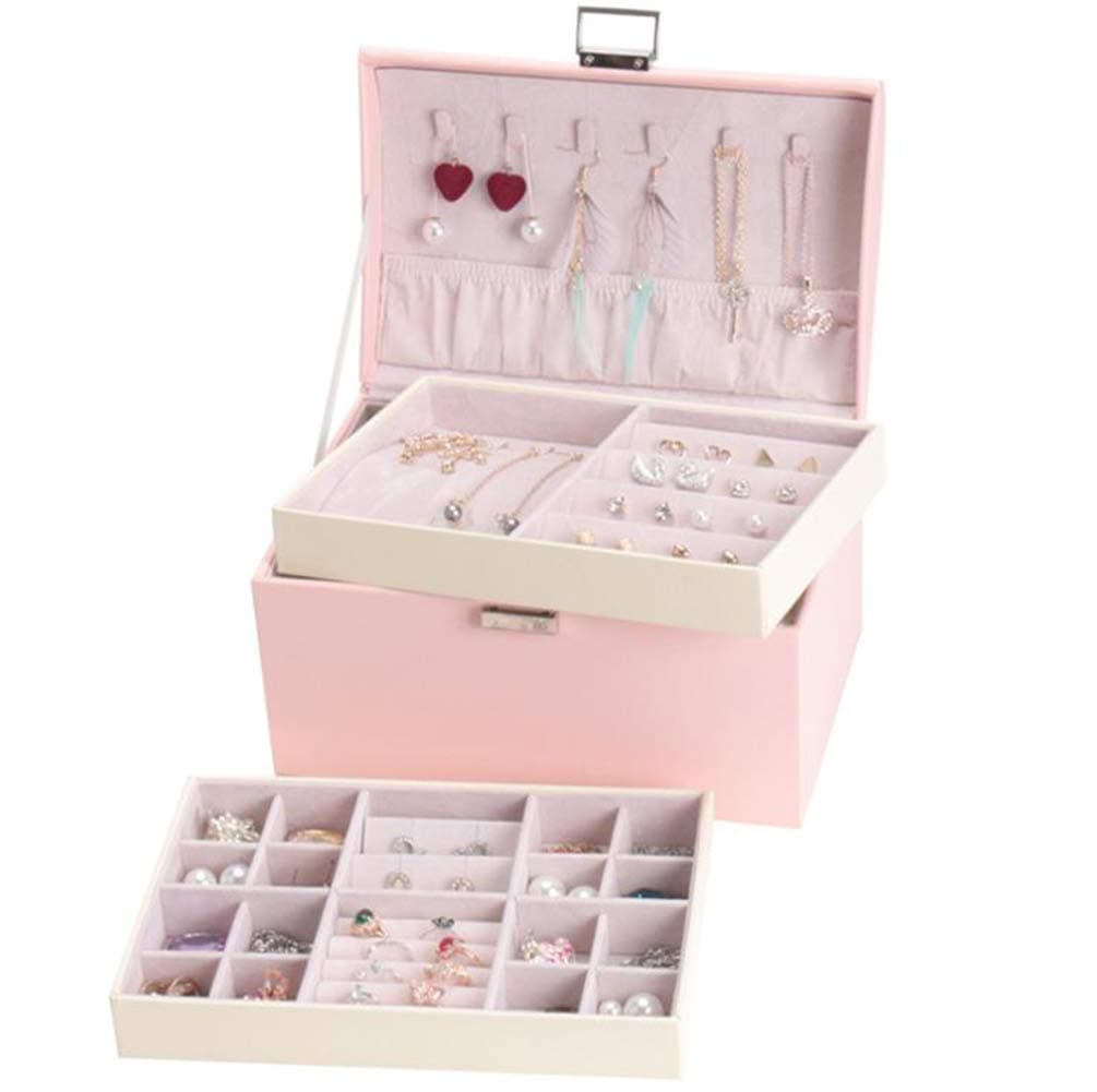 Jewelry Storage Box, Large-capacity Lock Multi-layer Jewelry Box,Pink