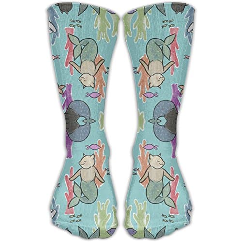 Small Scale Mermaid On Light Blue Long Compression Socks For Women And Men - Best Medical, Nursing, Travel Flight Socks - Running Fitness