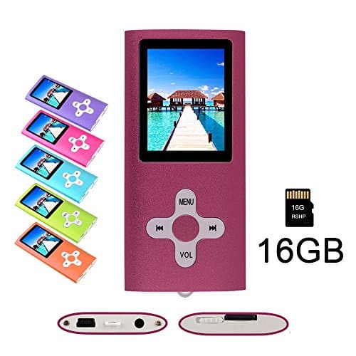 RHDTShop MP3 MP4 Player with a 16 GB Micro SD card, Support UP to 32GB TF Card, Portable Digital Music Player/Video/Voice recorder/FM Radio/E-Book Reader, Ultra Slim 1.7" LCD Screen (Red)