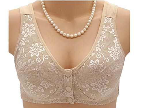 Fulok Womens Front Closure Breathable Stretch Full-Coverage Bras Khaki US 44B
