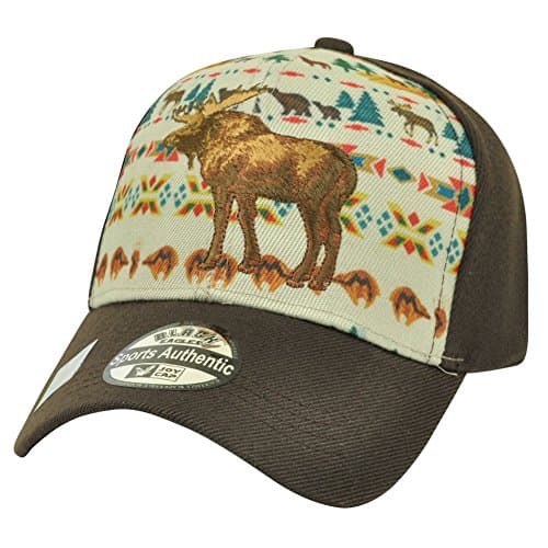 Moose Animal Nature Native Pattern Brown Velcro Hat Cap Hunting Camp Outdoors