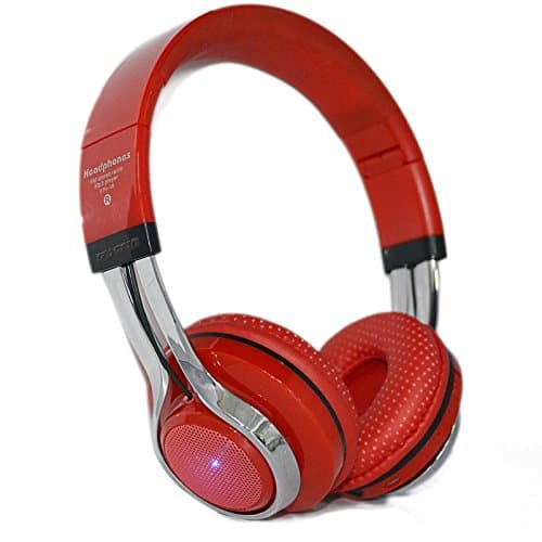 STN-18 Wireless Wired Bluetooth Headphones Setero Headset Foldable Earphone Support FM MicroSD Card with Mic Handsfree LED Flash for Smartphones Tablet PC Laptop (Red)