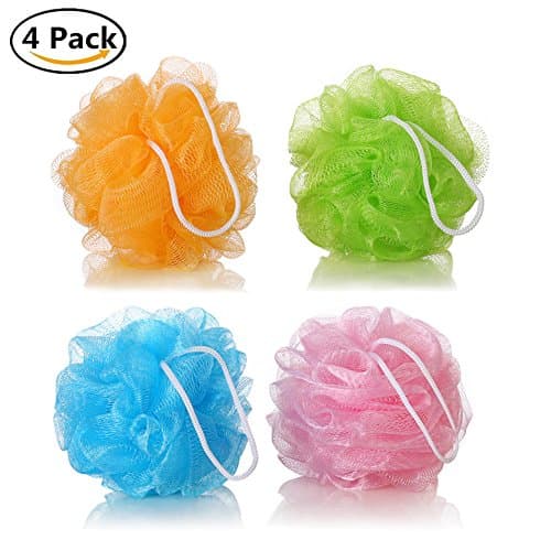 4 Pack Body Exfoliate Pouf Bath Puff Soft Shower Ball Loofah Sponge (4 Color)