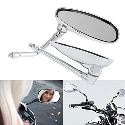 ViZe 10mm Side bar Mirrors Bar End Mirrors Universal Rearview For Honda Kawasaki Suzuki BMW KTM Truimph Hyosung Chopper Street Sport Bike Motif Silver