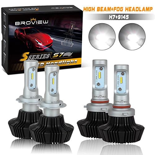 (4pcs)BROVIEW Headlight Combo Kit H7 &amp; 9145 9140 High Beam &amp; Fog Lights @8000LM 50W 6500K White PHILIPS Chip Bulbs S7 Series