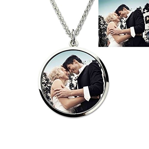 Customize Full Color - Round Shape Photo Necklace Silver Custom Message Text Pendant