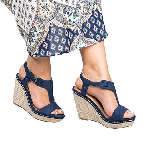 Womens Wedge T Strap Sandal Open Toe Ankle Buckle Espadrilles Slingback sandalias