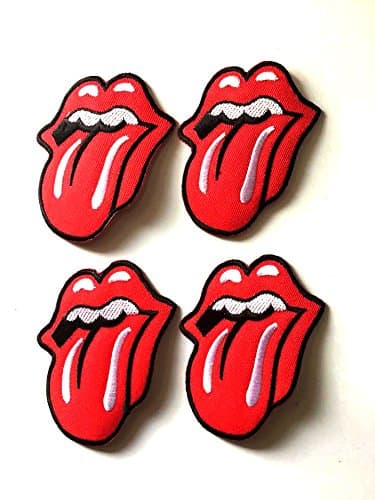 Set of 4 Rolling Stone Red White Black Costume DIY Applique Embroidered Sew Iron on Patch Patches