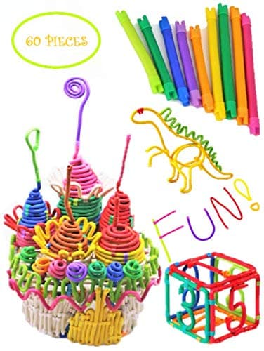 Kiwi Kool STEM Educational Flexible Building Sticks: Creative Imagination DIY Engineering Building Toy. Age 3 4 5 6 7 8 9 10 11 12+ Boys Girls Kids Teenagers. Bend, Twist, Connect, Create! (60 PCS)