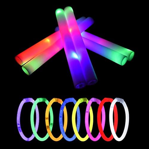 LifBetter Glow Sticks Set, 12 PCS Mixed Colors LED Foam Sticks and 30 PCS Glowsticks with Glasses and Hair Hoops, One Set for Family Party Favors Supplies
