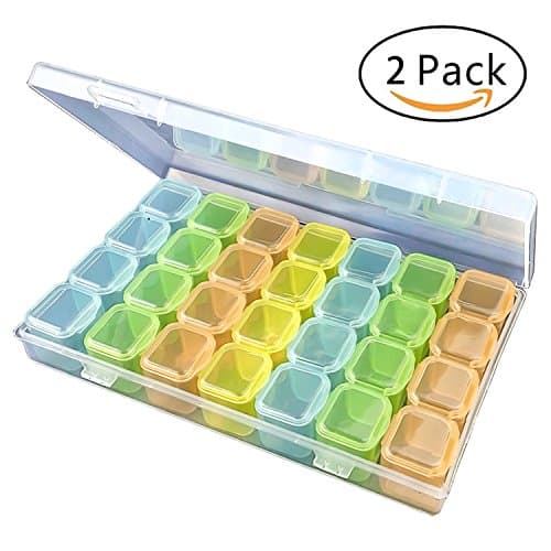 28 Grids Diamond Medicine Box- Towney Adjustable Embroidery Storage Boxes, Organizer Storage Case for Diamond Painting Rhinestone Accessories for DIY Craft, Mosaic kits, Diamond Stones Dividers Box