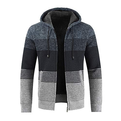 Pius Size Hoodies for Men, Corriee Winter Classic Stripe Thick Warm Cardigan Sweater Coats Mens Zip Hooded Tops