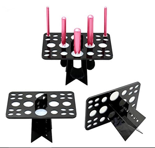 26 Mix Size Slots Makeup Brush Holder Air Drying Rack Organizer (black)