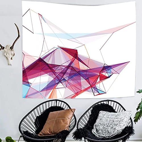 Amazing Outlets Tapestry custom Abstract Decor Tapestry Modern Geometric Squared Triangle Design Artwork for Bedroom Living Room Dorm White Dark Blue Light Blue and Blue