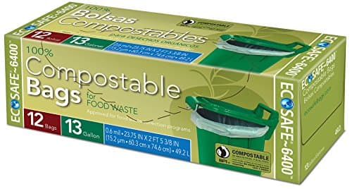 Compost Bags Green Tall Kitchen 13 Gallon Flat Cut Top Garbage Bags 12 Count - EcoSafe (No Twist Ties Added)