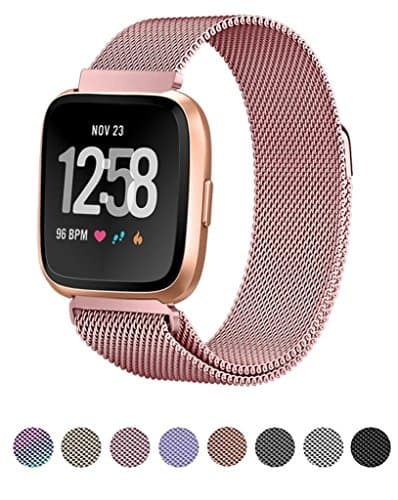 Mliya Strap for Fitbit Versa Straps Milanese Stainless Steel Loop Metal Replacement Accessories Bracelet Strap with Unique Magnet Lock Large Small Silver Black Gold Rose Gold