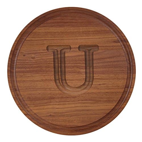 BigWood Boards W100-U Cutting Board, Monogrammed Cutting Board, Small Round Cheese Board, Walnut Wood Serving Tray,"U"