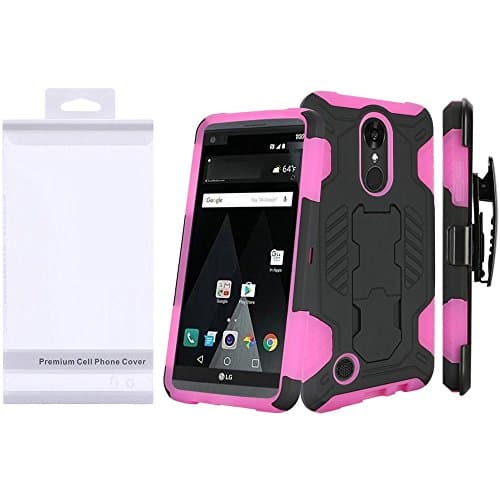 LG Phoenix 3 M150 Case (eAccessories) Black-Pink Utra-Resilient Durable Cover Dual Layers Protector Holster Belt Clip for LG Phoenix 3 M150 wih eAccessories Gift Bag