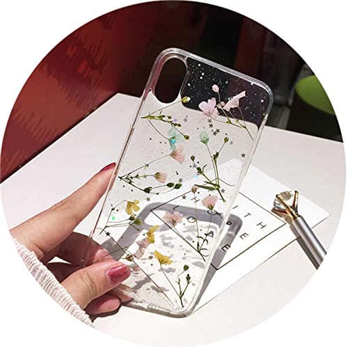 Real Dried Flower Cases for iPhone X XS Max XR 6 6S 7 8 Plus Case Handmade Clear Soft Fresh Flower Phone Back Cover,1,for iPhone 6 6S